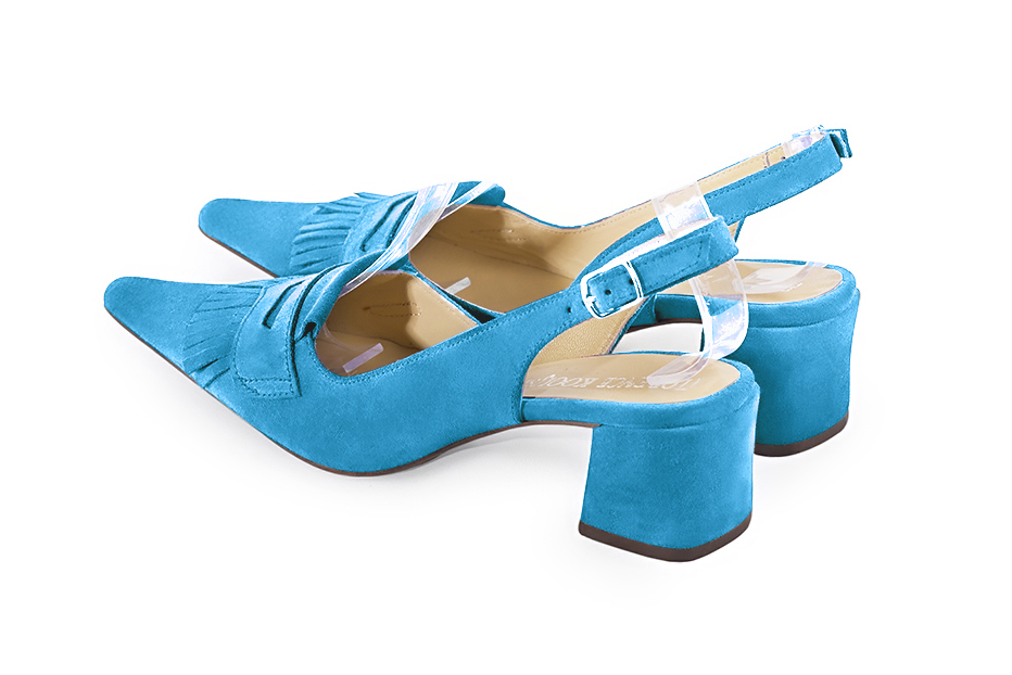 French elegance and refinement for these turquoise blue dress slingback shoes, 
                available in many subtle leather and colour combinations. Fans of originality will appreciate the fringes and the "Offbeat Rock" side.
To be personalized or not, with your materials and colors.  
                Matching clutches for parties, ceremonies and weddings.   
                You can customize these shoes to perfectly match your tastes or needs, and have a unique model.  
                Choice of leathers, colours, knots and heels. 
                Wide range of materials and shades carefully chosen.  
                Rich collection of flat, low, mid and high heels.  
                Small and large shoe sizes - Florence KOOIJMAN